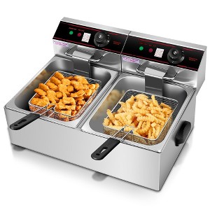 Costway 3400W Electric Countertop Deep Fryer Dual Tank Home Steel - 1 of 4