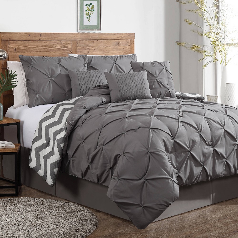 UPC 868339000234 product image for 7pc Queen Ella Pinch Pleat Comforter Set Gray - Geneva Home Fashion | upcitemdb.com