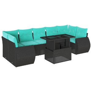 vidaXL Patio Sofa Set with Cushions and Table Outdoor 8 Piece Poly Rattan - Black without storage - 1 of 4