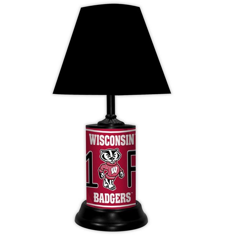 NCAA 18-inch Desk/Table Lamp with Shade, #1 Fan with Team Logo, Wisconsin Badgers, 1 of 4