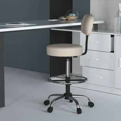 Beige Adjustable Swivel Medical Drafting Stool with Back Cushion