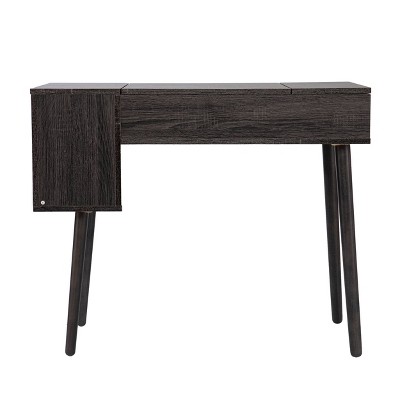 Harzen Sleek Black Vanity Desk with Hidden Storage and Flip-Up Mirror