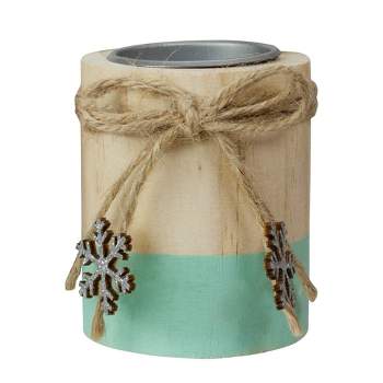 Northlight 3" Green and Natural Wood Christmas Tea Light Candle Holder
