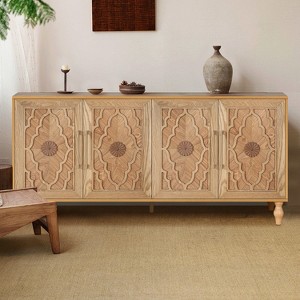 GDFStudio Mid Century Modern 62.99'' Carved Flower Door Cabinet with Adjustable Shelves - 1 of 4
