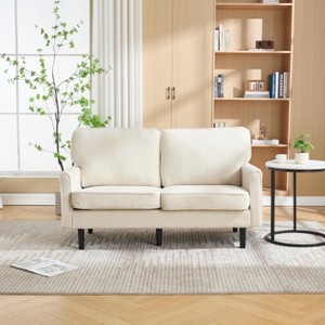 MOONMISS Mid Century 2 Seater Sofa PU and Boucle Couches for Living Room, Small Couch with USB & Removable Pillow Cover - 1 of 4