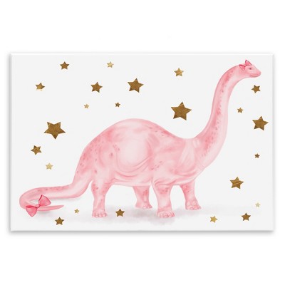 Stupell Industries Pink Dinosaur with Gold Stars, 15" x 10"