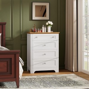 Drawer Nightstand Cabinet with Night Light - White Drawer Dresser with LED Strip and Visible Glass Table-top for Bedroom, Living Room, Entryway - 1 of 4