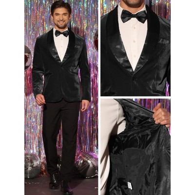 Мужские пиджаки INSPIRE CHIC Men's Slim Fit One Button Shawl Lapel Wedding Tuxedo Velvet Blazer Deep Black Large — фото 3