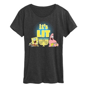 Women's - SpongeBob SquarePants - It's Lit Hanukkah Short Sleeve Graphic T-Shirt - 1 of 4
