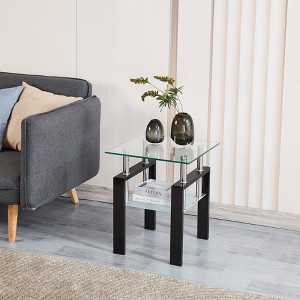 MAYEERTY Tempered Transparent Glass End Table, 2-Layers Small Table with Storage, Living Room Side Table - 1 of 4