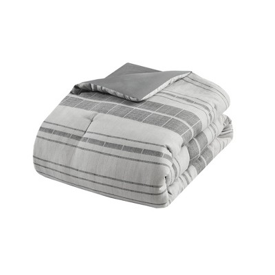 King Gray Microfiber Striped Comforter Set with Pillow