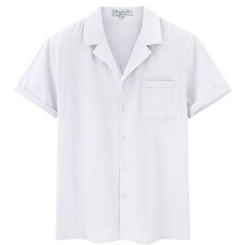 Men's Linen Shirts Short Sleeve Casual Button Down Shirts Lightweight Summer Beach Shirt with Pocket