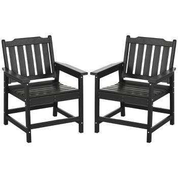 Outsunny 2 Piece All-Weather Patio Chairs, HDPE Patio Dining Chair Set, Heavy Duty Wood-Like Outdoor Furniture, Black