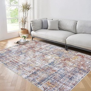 4'x6' Modern Abstract Area Rug, Machine Washable, Non-Slip, Low Pile, Foldable Distressed Rug for Living Room, Bedroom, Kitchen, Yellow - 1 of 4