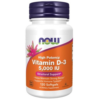 Vitamin D-3 5,000 IU by Now Foods  -  120 Softgel