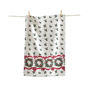 tag Vintage Holly Dishtowel - Christmas Kitchen Towels, White Multi Cotton, Machine Wash, 26" x 18" - Festive Home Decor - 1 of 1