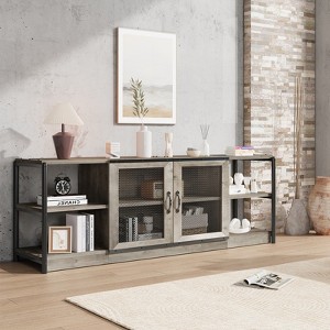 TV stand for 70 inch TV with storage and 2 mesh doors, wooden rustic style TV stand, double tier farmhouse style TV table for living room and bedroom - 1 of 4