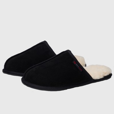 Men's Black Genuine Suede Shearling Slingback Slippers