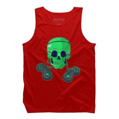 Men's Design By Humans Halloween Skeleton Skull Crossbones Video Gamer By TaiHan Tank Top