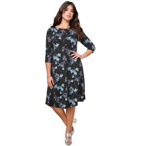 Roaman's Petite Plus Size 3/4 Sleeve Boatneck Swing Dress - 1 of 4