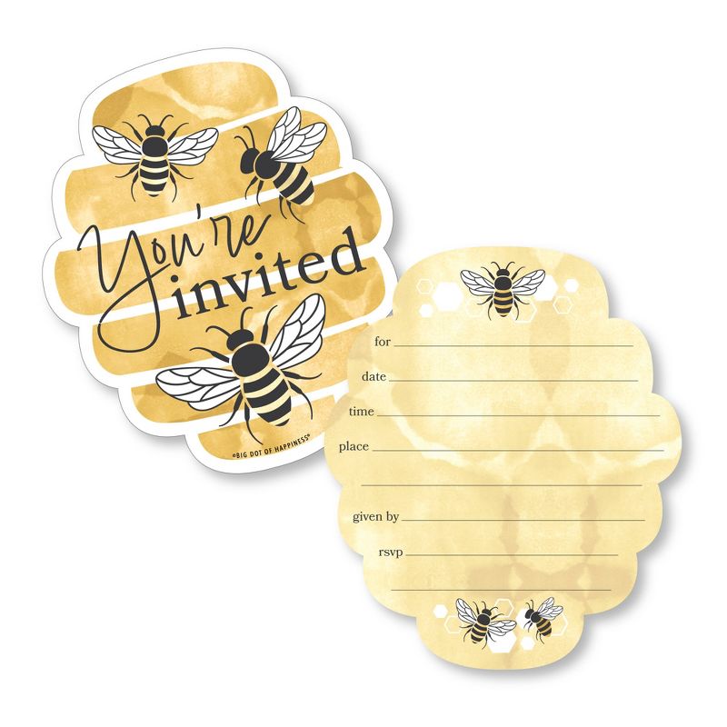 Big Dot of Happiness Little Bumblebee - Shaped Fill-In Invitations - Bee Baby Shower or Birthday Party Invitation Cards with Envelopes - Set of 12, 1 of 8