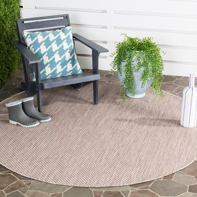 Beige and Brown Round Synthetic Outdoor Area Rug
