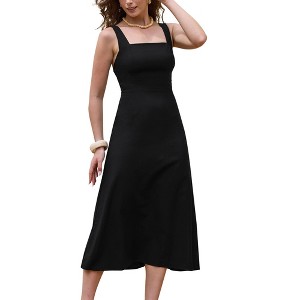 INSPIRE CHIC Women's Square Neck Sleeveless Zipper Summer Casual Maxi Tank A Line Dresses - 1 of 4