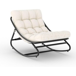Patio Rocking Chair, Adjustable Metal Frame Lounge Chair with Cushion for Porch or Backyard - 1 of 4