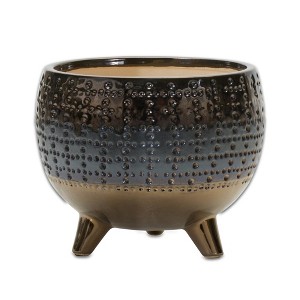 HomeRoots Antiqued Bronze And Pewter Clay 7 Ounce Geometric Pot Planter - 1 of 4