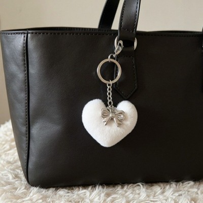 Alilang Plush Heart Keychain with Metal Clip and Bow Charm for Bags Backpacks Purses - White — фото 5