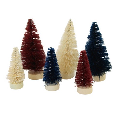 Bethany Lowe Americana USA Red White Blue Mini Bottle Brush Trees Set of 6