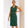 Allegra K Women's Sleeveless V Neck Notched Lapel Double Breasted Belted Work Office Dress - 2 of 4