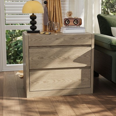 FUFU&GAGA Brown Wooden Nightstand with Drawers and Card - Swiping Unlock