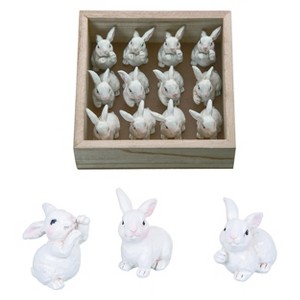 Transpac Resin 5.5 in. White Easter Sculpted Bunny Figurines in Crate Set of 12 - 1 of 4