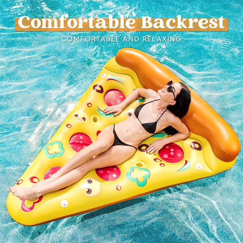Syncfun 70.5"L x 58.75"W Giant Inflatable Pizza Slice Pool Float, Fun Pool Floaties, Summer Pool Raft, Extra Large with Cup Holders, 2 of 8