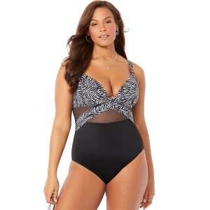 Swimsuits for All Women's Cut Out Mesh Underwire One Piece Swimsuit (Plus Sizes Available) - 1 of 4