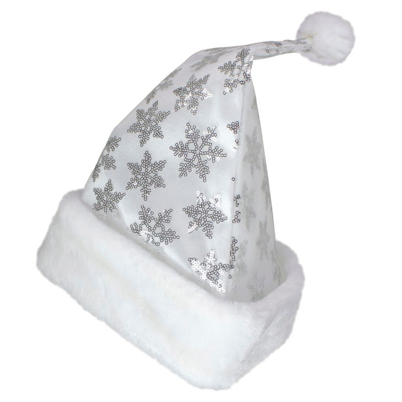 Northlight 21" Silver and White Sequin Snowflake Christmas Santa Hat Costume Accessory - Medium, 2 of 5