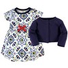 Touched by Nature Baby and Toddler Girl Organic Cotton Dress and Cardigan 2pc Set, Pottery Tile, 2 Toddler - 2 of 4