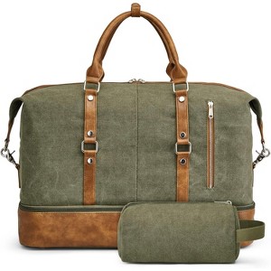 Canvas Weekender Bag for Men with Shoe Compartment, Large Overnight Travel Carry On Tote Bag, Vintage Design - 1 of 4