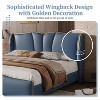 Sapphtopaz Leather Upholstered Platform Bed Frame with Wingback Headboard & Wavy Footboard, No Box Spring Needed for Luxury Master Bedrooms, Adults - 3 of 4