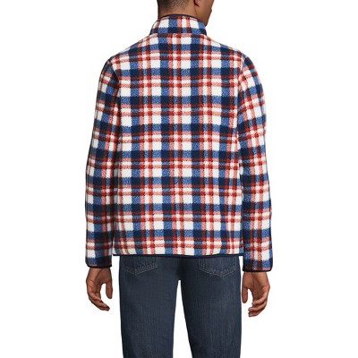Lands' End Men's Tall Print Full Zip High Pile Fleece Jacket - Large Tall - Navy/Bourbon Plaid — фото 5