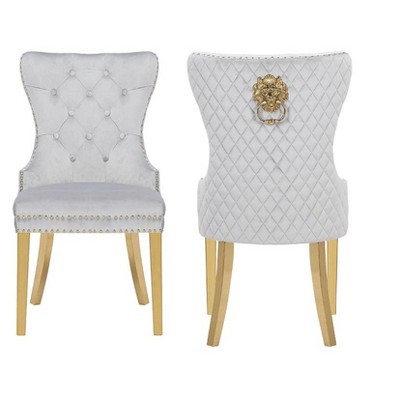 NicBex Set of 2 Dining Chair with Tufted Button Backrest Modern Velvet Fabric Accent Chair with Wood Legs for Kitchen,Living Room