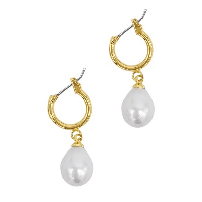 Adornia 14k Gold Plated Freshwater Pearl Huggie Drop Earrings