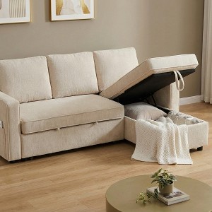 Dyonery 81" Chenille Sleeper Sofa Bed with Reversible Storage Chaise, L-Shaped Pull Out Sectional Couch for Guest Room - 1 of 4