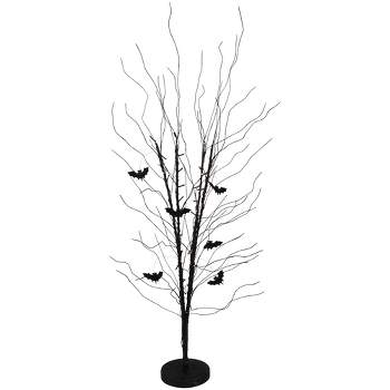 Northlight 50" LED Lighted Black Halloween Branch Tree with Bats, Warm White Lights
