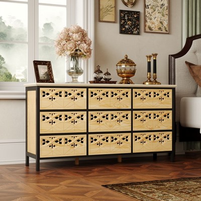 FUFU&GAGA Contemporary Horizontal Wooden Nine Drawers Dresser Storage Chest with Smooth for Bedroom Organization and Decor Enhancement