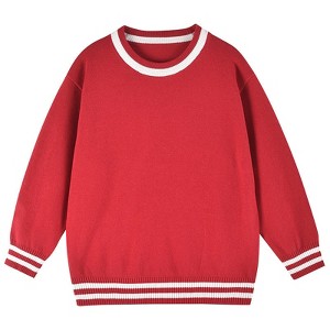 MyKids-Usa Baby Solid Color Striped Hem Design O-Neck Knit Sweater - 1 of 4