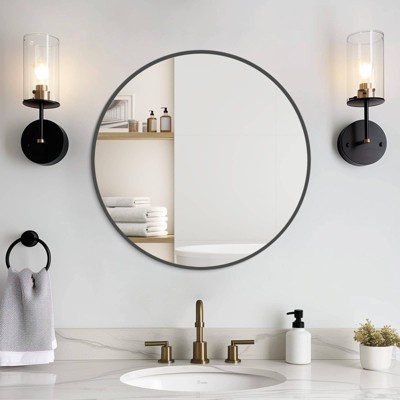 20 Inch Black Aluminum Round Wall Mirror