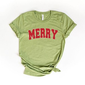 Simply Sage Market Women's Merry Varsity White Outline Short Sleeve Graphic Tee - 1 of 4