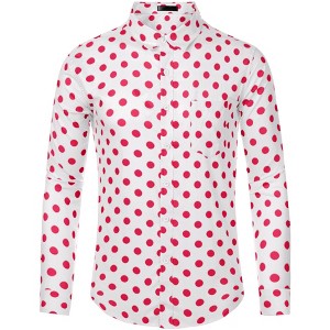 Lars Amadeus Men's Button Down Long Sleeves Polka Dots Printed Shirts - 1 of 4